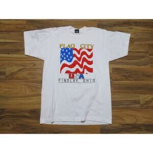 Flag City Findlay Ohio American Flag White T-shirt Sz M 1990s